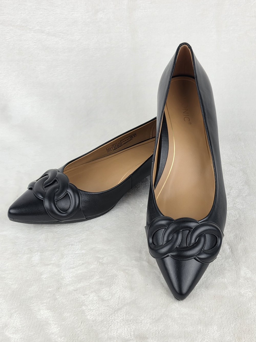 Vionic Arielle Womens 9.5 Black Leather Ballet Flats Chain Buckle Comfort